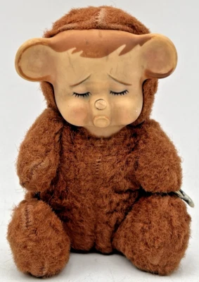 KNICKERBOCKER POUTING ANIMALS 6" RUBBER FACE TEDDY BEAR PLUSH HURT NOSE - Image 1 of 4