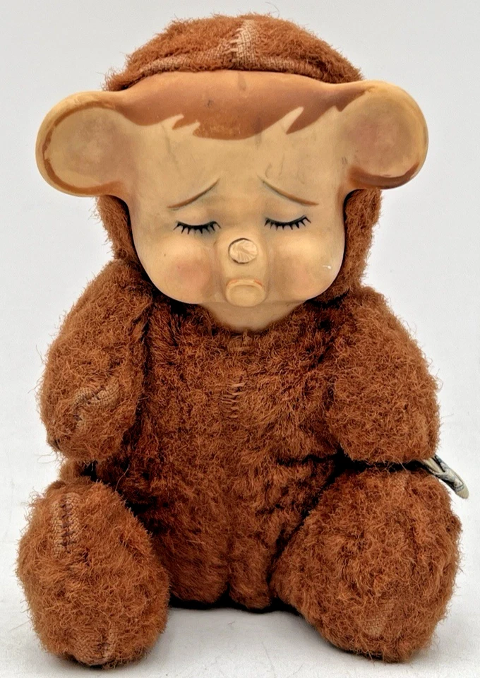 KNICKERBOCKER POUTING ANIMALS 6" RUBBER FACE TEDDY BEAR PLUSH HURT NOSE - Image 1 of 4
