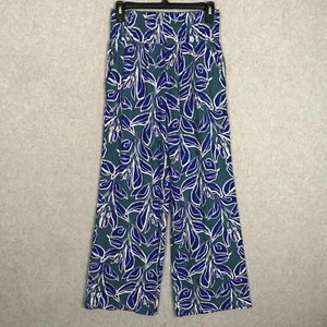 Sincerely Jules Pants Womens Medium Blue Green Linen Wide Leg Tropical Flowy - Picture 1 of 11