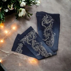 BASIX II Silver Beaded and  Thread Embroidered Stretch Jeans Sz 8 Vintage - Picture 1 of 8