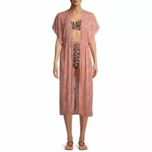 TIME and TRU ROSE LONG TIE AT WAIST SHEER SWIM COVER UP SIDE SLITS POLYESTER L - Picture 1 of 6