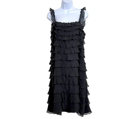 Moschino Cheap and Chic Y2K Silk Ruffle Dress Womens 10 Black Designer 1990s - Image 1 of 4