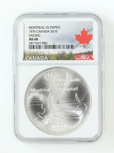 1975 Canada, Montreal Olympics; Sailing $10 Silver, NGC Graded MS-68 - Picture 1 of 2
