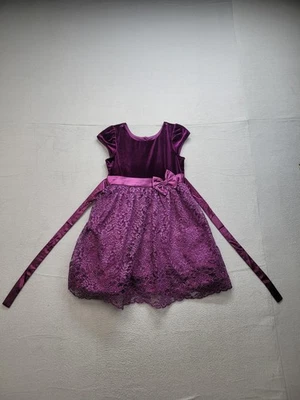 Vestido Jona Michelle Meninas 10 Renda Roxa Veludo Laço Festa Ocasião Especial - Imagem 1 de 4
