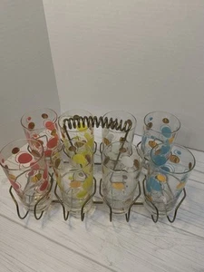 MCM Polka Dot Swirl Colorful Glasses 8 With Gold Metal Carrier Vintage Retro - Picture 1 of 9