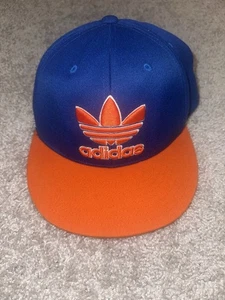 Adidas Fitted Cap Mens 6 7/8- 7 1/4 Blue Orange Trefoil 6-Panel Streetwear - Picture 1 of 3