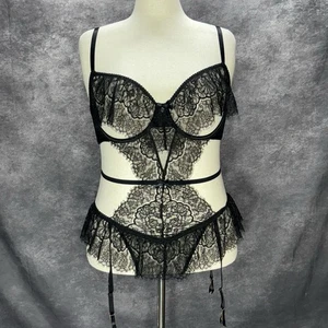 Victoria's Secret Lace Peek-a-Boo Balconette Teddy Size XL Black Lingerie Sexy - Picture 1 of 11