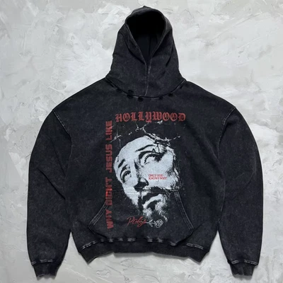 Moletom com capuz Paly Hollywood Why Didn't Jesus Like 'preto' masculino streetwear lavado - Imagem 1 de 4