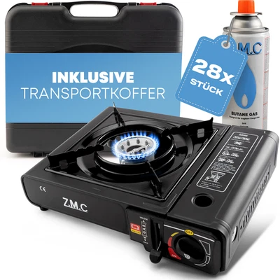 ZMC Campingkocher Outdoor Camping Gas Kocher Herd + 28x Gaskartuschen Schwarz