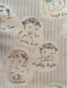 Vintage Unbranded Baby Face Themed Cotton Fabric Nursery 43” 1 Yard Original - Picture 1 of 4
