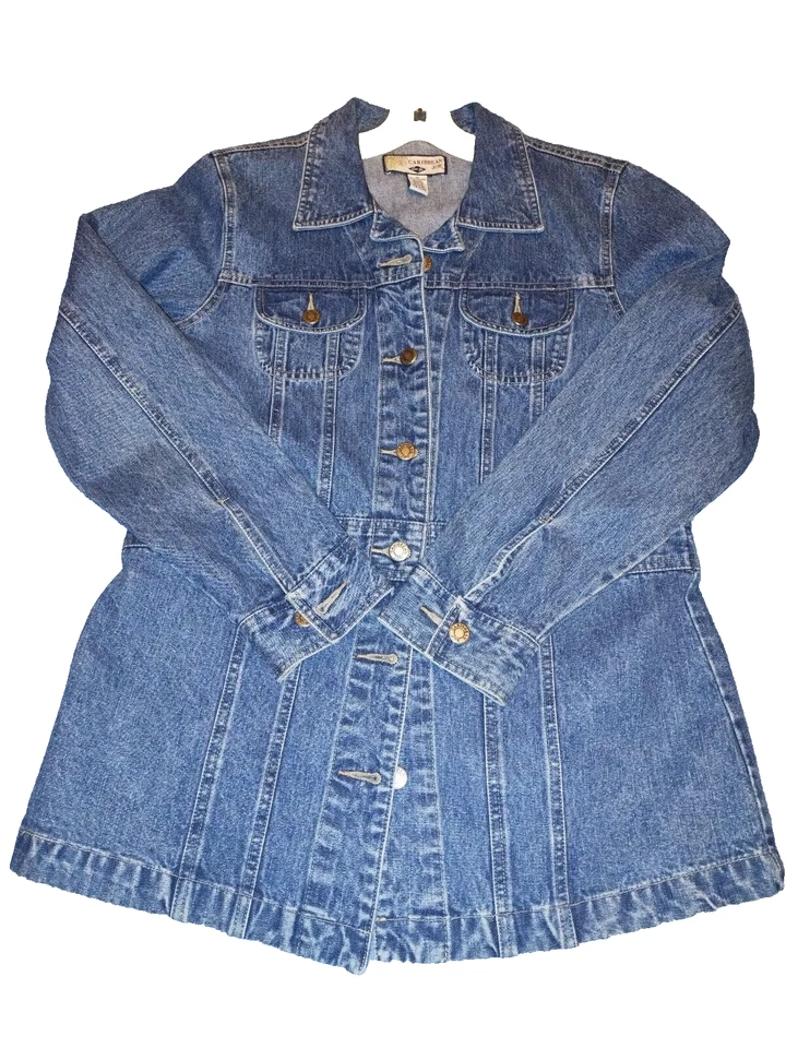 Chaqueta vaquera Caribbean Joe para mujer azul pequeña botón mediano  Foto 1 de 4