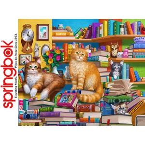 BOOKSHOP CATS 1000pc SPRINGBOK Jigsaw Puzzle Random Cut Super Deluxe 11217 - Picture 1 of 13
