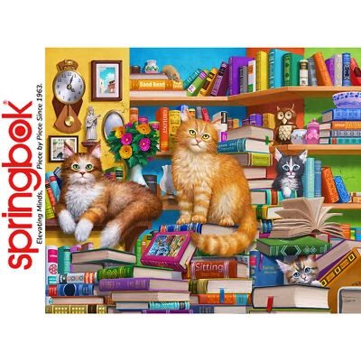BOOKSHOP CATS 1000pc SPRINGBOK Jigsaw Puzzle Random Cut Super Deluxe 11217 - Image 1 of 4