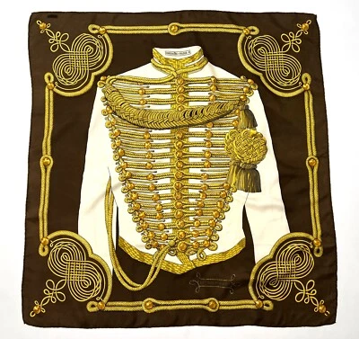 Rare Vintage HERMES BRANDEBOURGS 90cm Brown White 100% Silk Scarf - Image 1 of 4