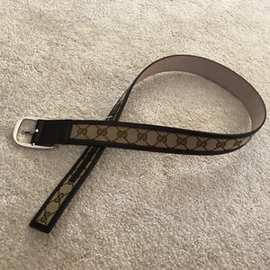 GUCCI DOPPEL G GUCCISIMA BEIGE BRAUN LEDER & LEINWANDGÜRTEL NEU ALLE GRÖSSEN - Bild 1 von 4