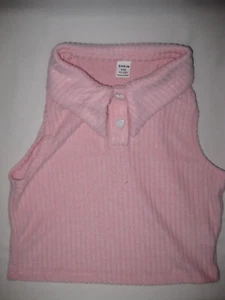 Shein girls 11-12yrs heart button polo collar rib knit crop tank pastel pink - Picture 1 of 2