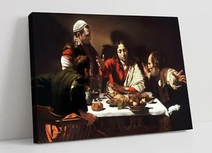 CARAVAGGIO, SUPPER AT EMMAUS -PREMIUM FRAMED CANVAS ART PICTURE PRINT- BURGUNDY - Picture 1 of 3