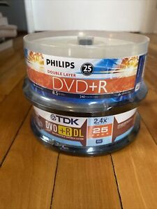 NEW TDK and Philips DVD+R DL Double Layer Discs 2 X 25-Pack Factory Sealed