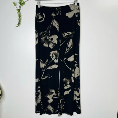 Joseph Ribkoff Black Tan Floral Wide Leg Flowy Pants - Image 1 of 4