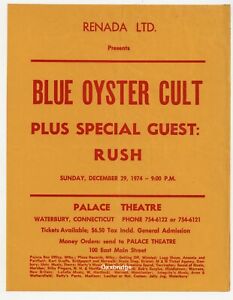 Rush 1st US Tour / Blue Oyster Cult 1974 Waterbury Ct Concert Tour Poster J9516