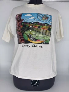 Vintage Oneita Power T Mens Lazy Bone Single Stitch Pullover Ivory T Shirt Sz L - Picture 1 of 9