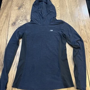 New Balance Hooded Pullover with Thumb Holes, Blue/Black, Women's Size Small - Picture 1 of 10