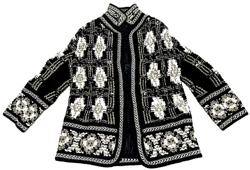 Cappotto maglione giacca pesante VALENTINO passerella ricamato nero oro US 4 6 SMALL