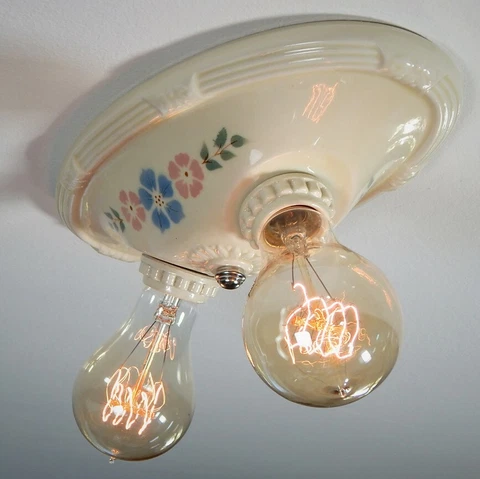 Vintage Porcelier Brand Porcelain Flush Mount Ceiling Light Cover