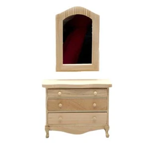 Maison de Poupées Bare Bois Commode avec Miroir Miniature Mobilier de Chambre - Photo 1/8