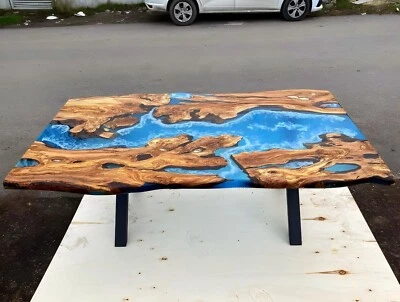 Custom Large Epoxy Resin River Table | Solid Walnut Wood | Modern Home Décor - Image 1 of 4