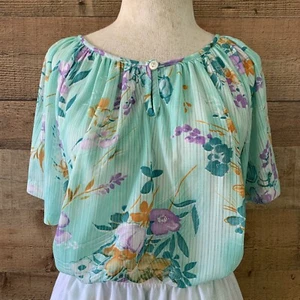 Vintage 1970’s 80’s Floral Popover Semi Sheer Blouse Top Sz 48 - Picture 1 of 11