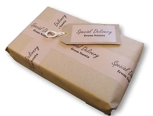 CINTA ENVOLVENTE PEGATINA PERSONALIZADA MARRÓN KRAFT ENTREGA NAVIDAD SANTA PRESENTE - Imagen 1 de 1