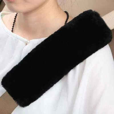 2Pcs Car Auto Sheepskin Seat Belt Covers Shoulder Strap Pads Cushion Headrest US - Image 1 of 4