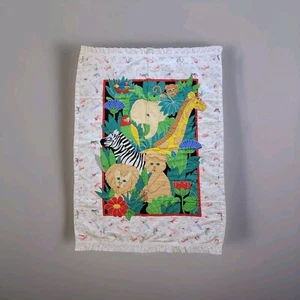 Jungle Zoo Animals Handmade Quilt Crib Blanket 46" X 32" - Picture 1 of 6