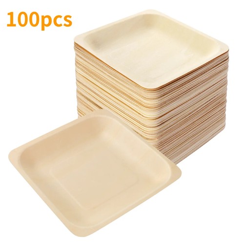 50/100pcs Square Disposable Wooden Party Plates Tableware 40x140mm eBay