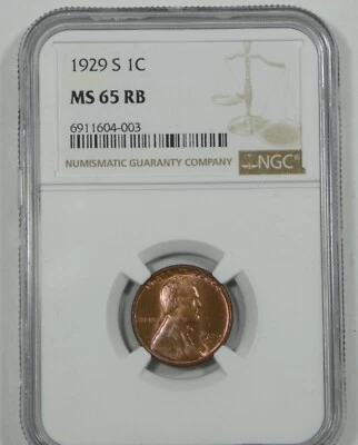 1929-S Lincoln/Wheat Ears reverse Cent CERTIFIED NGC MS 65 RED BROWN 1c - Image 1 of 4