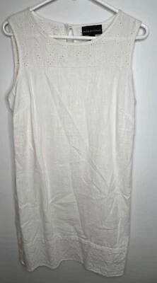 Dana Buchman Shift Dress White Scoop Neck Sleeveless Linen Blend Womens Size 8 - Image 1 of 4