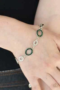 Paparazzi "Bubbly Bedazzle" Encrusted Green & White Rhinestone Tennis Bracelet - Picture 1 of 2