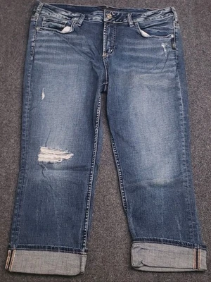 Silver Elyse Capri Jeans Womens 14 Blue Distressed Cuffed - Image 1 of 4