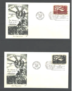 UN UNITED NATIONS HUMAN RIGHTS DAY' 1957. FLEETWOOD CACHETS FDC. As per Scan - Picture 1 of 1