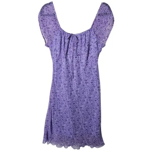 Vintage M lila Blumen Minikleid Puffärmel Empire Babydoll Salatsaum Y2K Fee - Bild 1 von 8