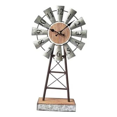  Reloj de escritorio molino de viento de granja - Reloj de mesa de metal galvanizado de 15,75 pulgadas plateado Foto 1 de 4