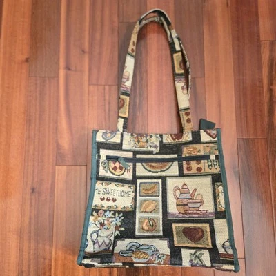 Винтажная сумка-тоут из нефритового гобелена многоразового использования с карманами для коттеджа бохо с кошельком для монет - Изображение 1 из 4