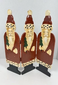 Wooden Old World Santa Decor Triple Folding Santa Stand up Hat Tree - Picture 1 of 9