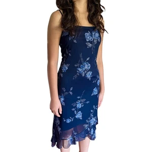 Abito midi Byer Too Y2K anni 2000 blu scintillante floreale slip fata capriccioso taglia S - Foto 1 di 10