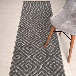 Länge nach Maß Treppe Flur Läufer Teppich rutschfeste Rückseite, Quadrate grau - Bild 1 von 7