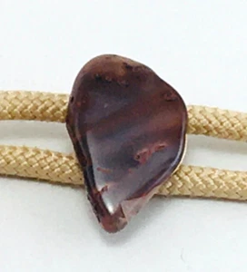 Bolo String Necktie  Brown Agate Stone on Cream Colored Shoelace Cord Vintage - Picture 1 of 5