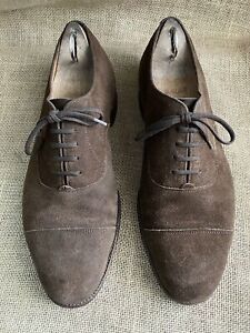 EDWARD GREEN CHELSEA Brown Suede Leather Cap Toe Oxford Shoes Size UK 7.5 F 202