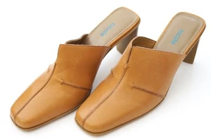 NICOLE BRAKES WOMENS LEATHER SQUARE TOE PUMPS SANDALS SIZE 7.5 TAN SHOES BRAZIL - Picture 1 of 12