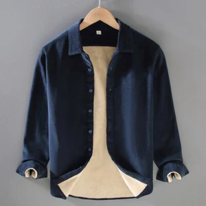 Men Warm Lined Corduroy Shirt Casual Long Sleeve Button Down Thermal Tops Casual - Picture 1 of 18